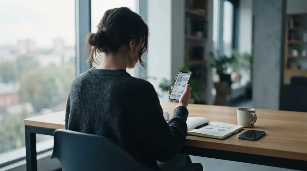 Persona analizando aplicaciones de apuestas móviles en España desde su teléfono