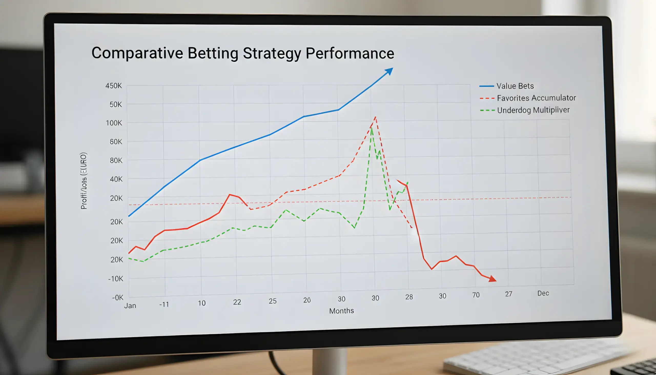 Gráfico comparativo mostrando diferentes estrategias de apuestas