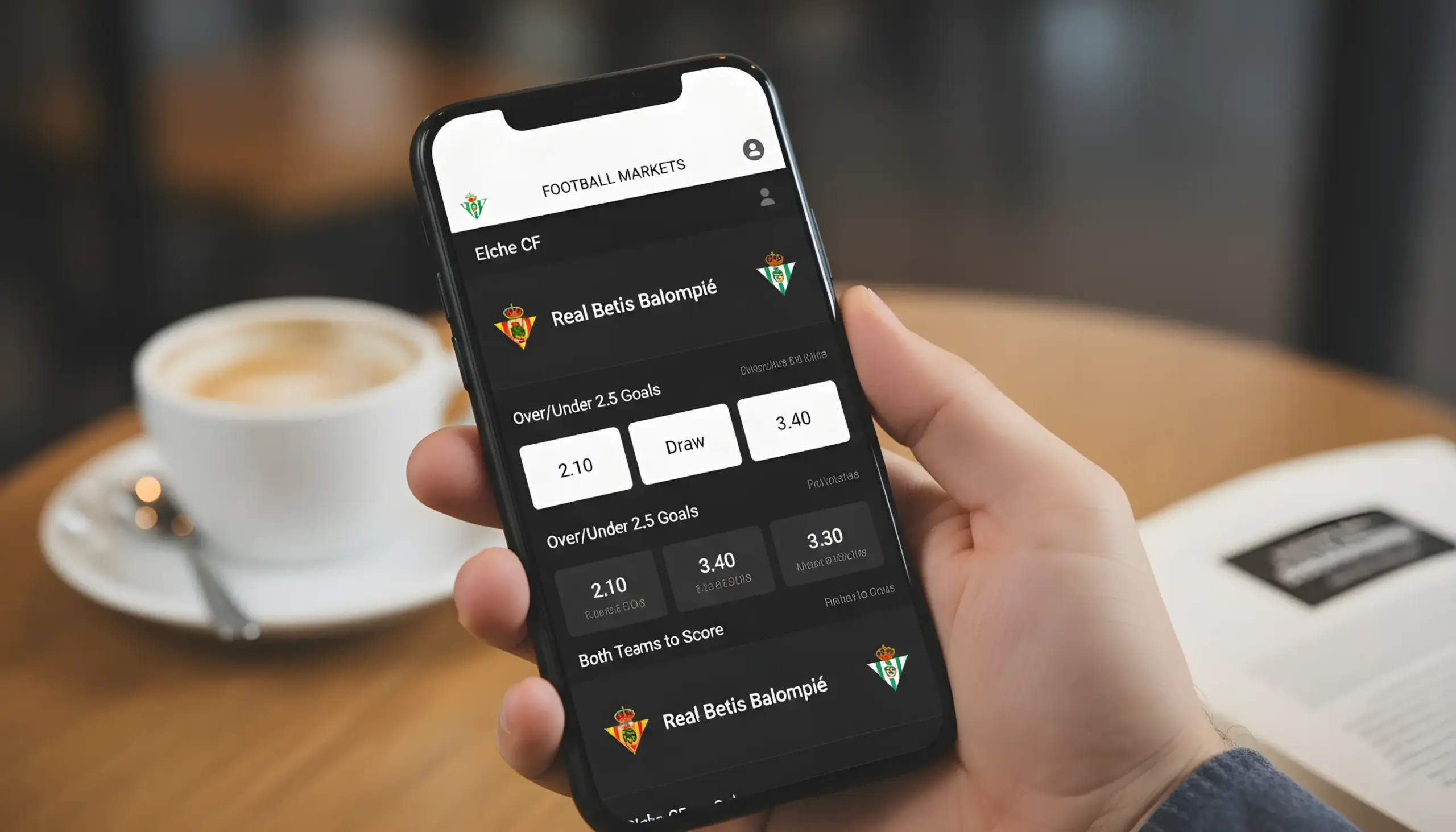 Smartphone mostrando aplicación de apuestas deportivas