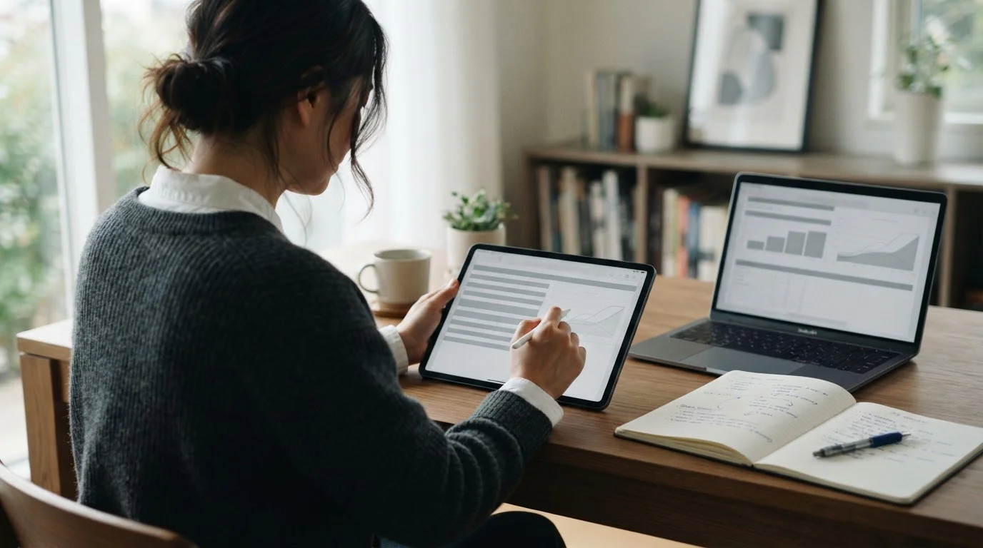 Persona analizando tabla comparativa de operadores de apuestas legales en dispositivo digital