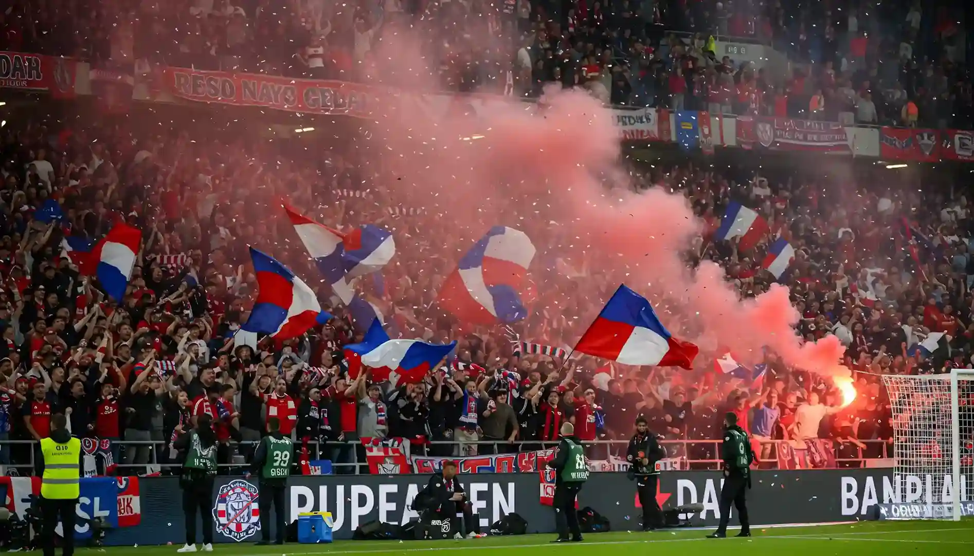 Aficionados celebrando en las gradas durante un partido de Copa