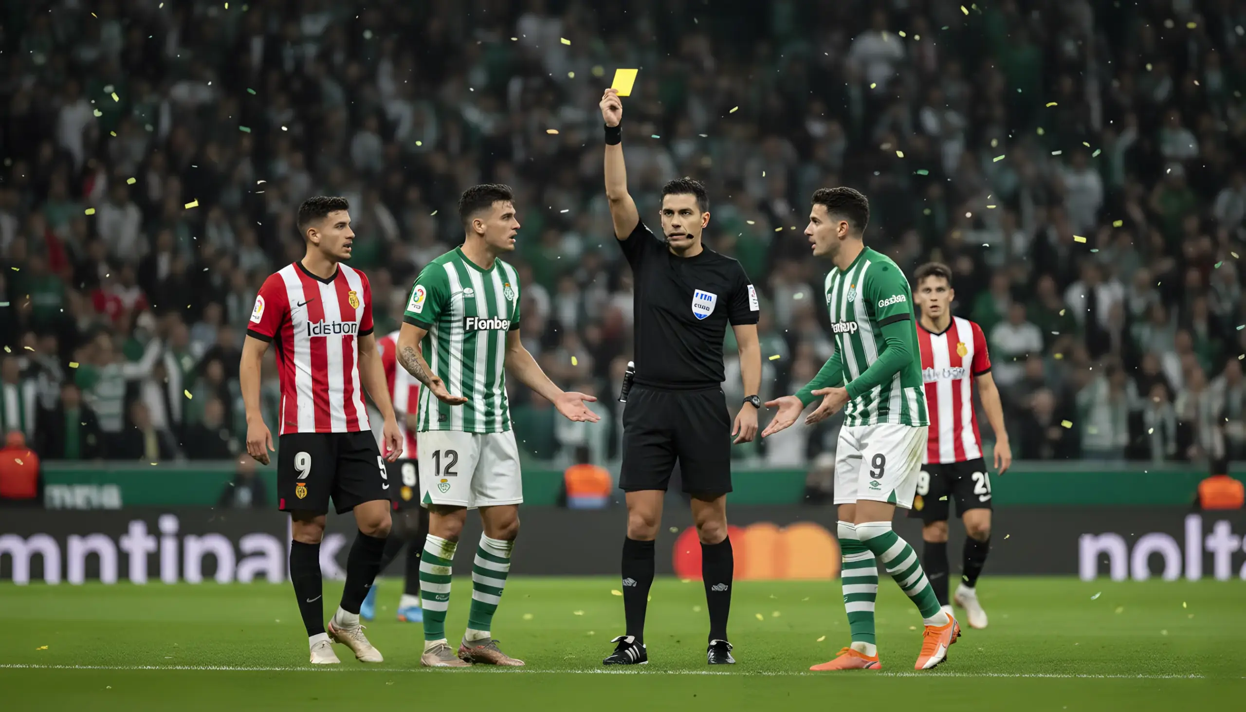 Árbitro mostrando tarjeta amarilla a un jugador durante un partido