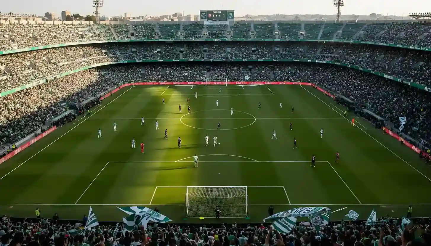 Vista del campo de fútbol desde las gradas mostrando el desarrollo del juego