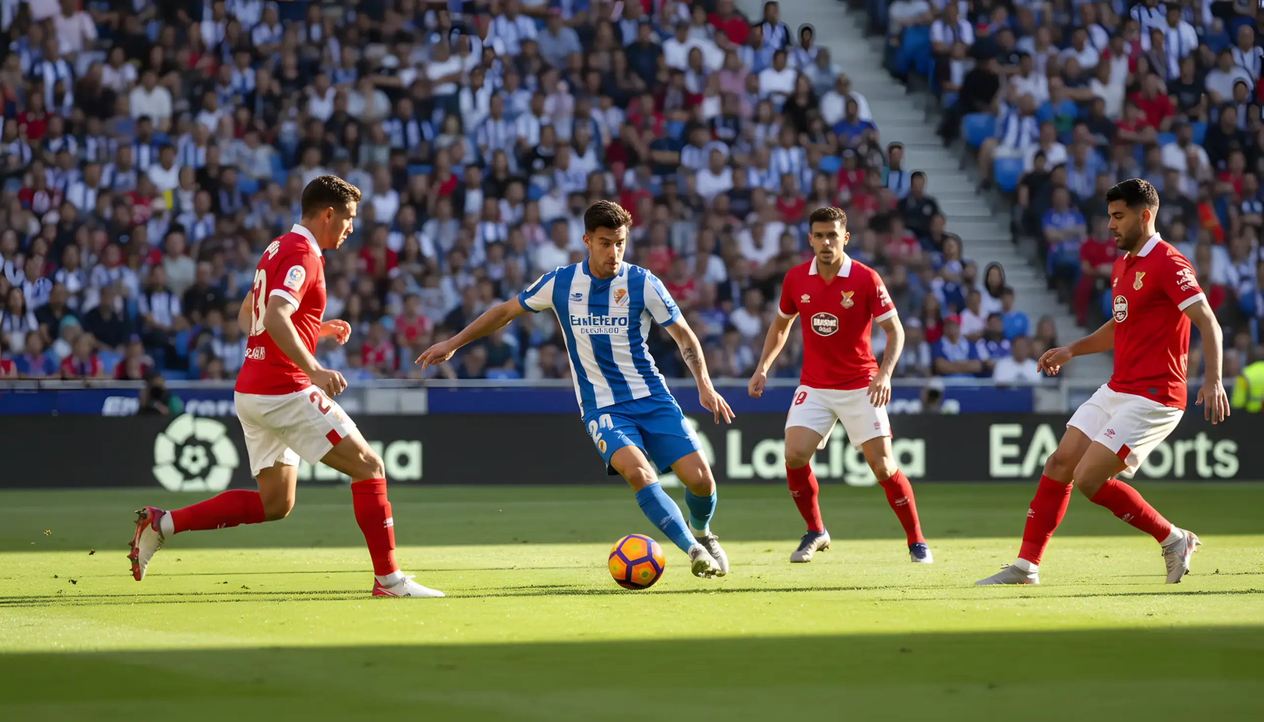 Delantero de fútbol controlando el balón en el área rival
