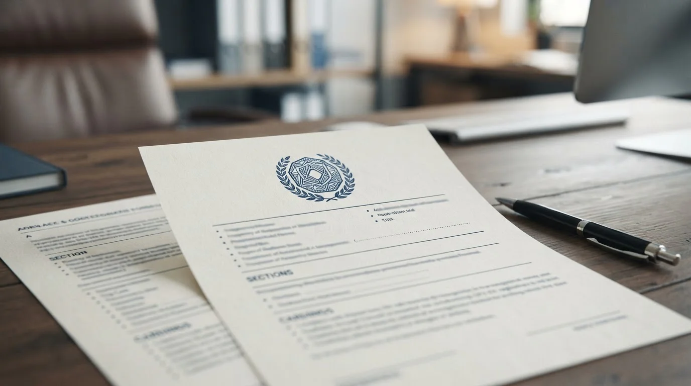 Documento oficial con sello regulatorio y lista abstracta de operadores autorizados sobre escritorio