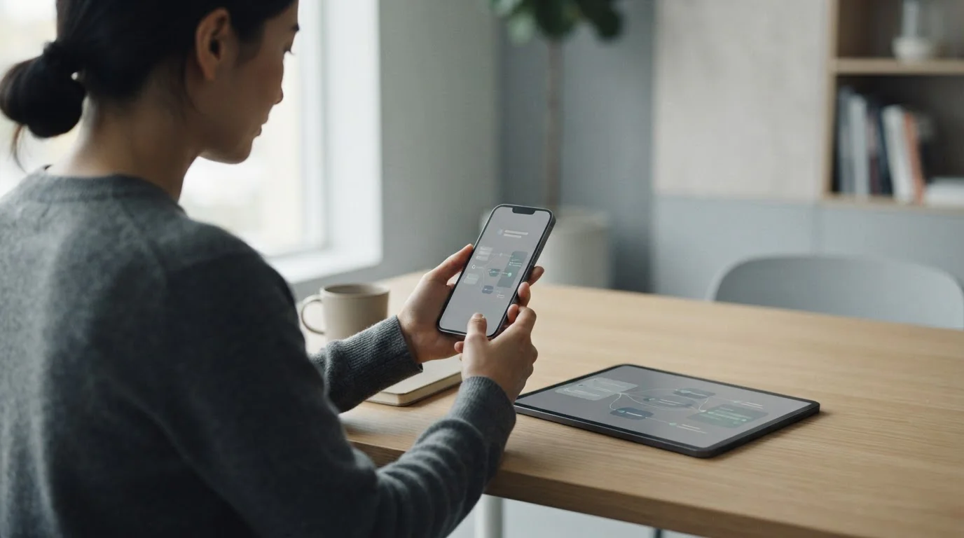 Persona usando aplicación móvil para gestionar pagos en plataforma regulada