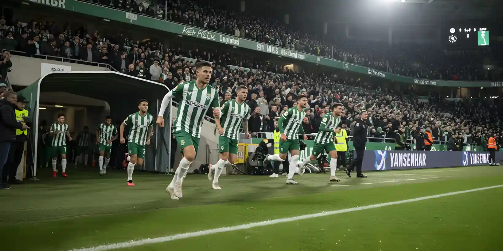 Jugadores de fútbol entrando al campo para la segunda parte del partido